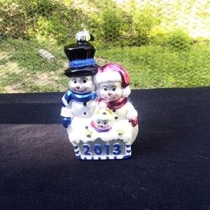 RADKO Holiday Snowman Family Figurine - Blue, Pink, White
